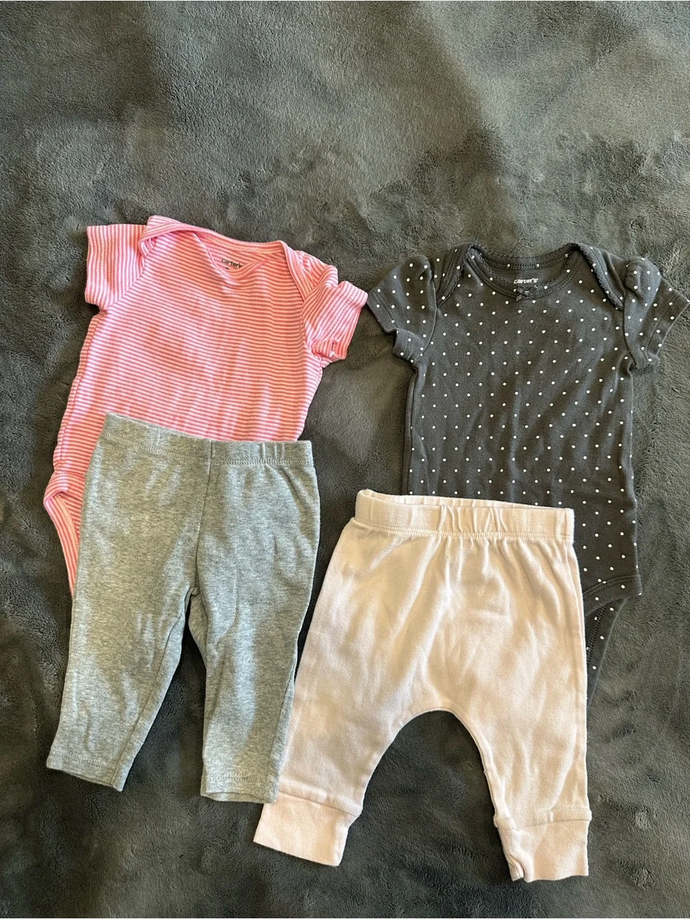 Carter's Pink Stripe & Gray Polka Dot Bodysuit Set with Gray and Cream Pants